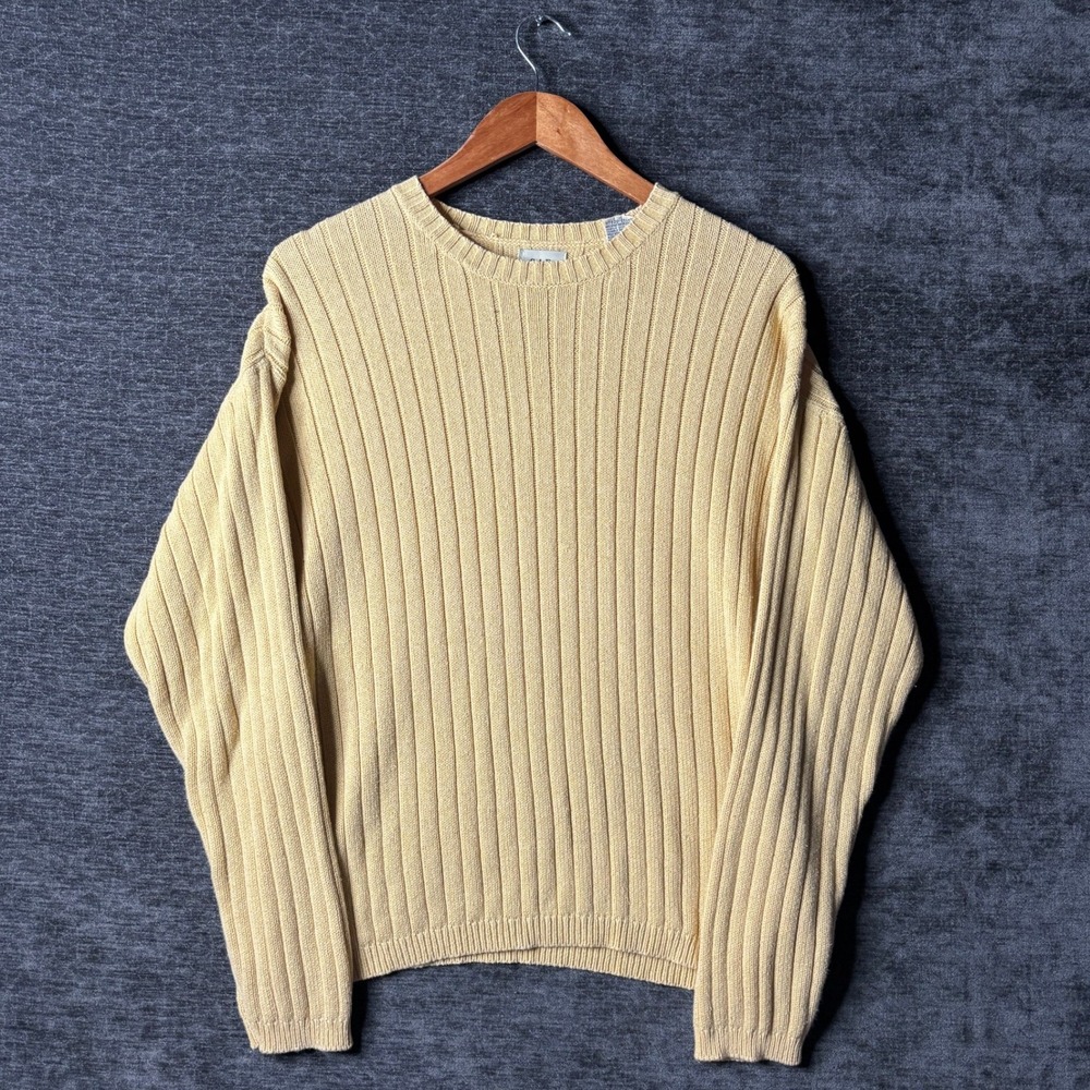 Y2K Gap Men Small Yellow Ribbed Knit Crewneck Sweater Cotton Blend Grunge Casual